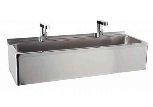  HorecaTraders Lavabo double en acier inoxydable | 2 robinets électroniques 