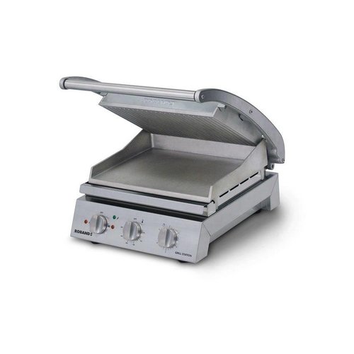  Roband Single Stainless Steel Contact Grill - Ribbed Top Plate 