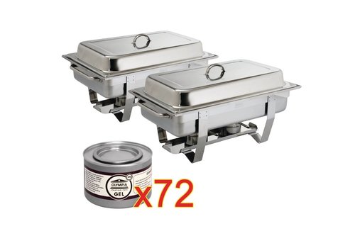  Olympia Chafing Dish GN 1/1 met 72 blikjes brandpasta 