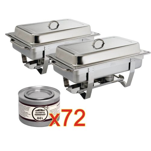  Olympia Chafing Dish GN 1/1 with 72 cans of fuel paste 