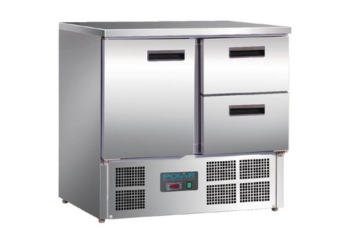  Polar Établi réfrigéré en acier inoxydable | 1 porte et 2 tiroirs | 88 x 90 x 70 cm 