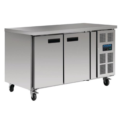  Polar Établi réfrigéré en acier inoxydable 2 portes avec roulettes | 86 x 136 x 70 cm 