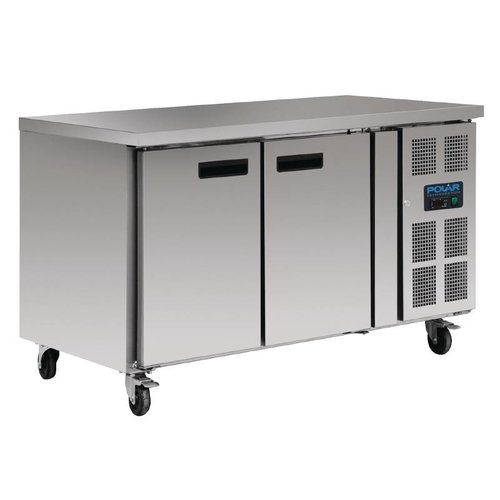  Polar Refrigerated stainless steel workbench 2-door with wheels | 86x136x70cm 