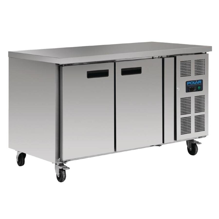 Refrigerated stainless steel workbench 2-door with wheels | 86x136x70cm