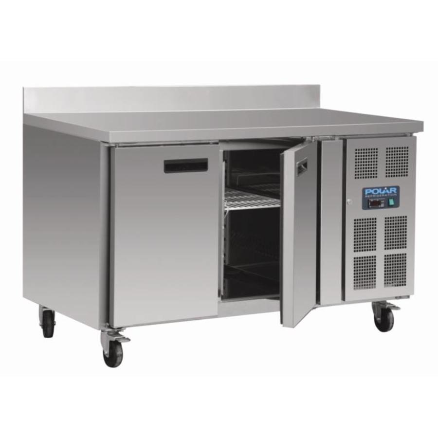 Stainless steel 2-door refrigerated workbench with splash edge | 96x136x70cm