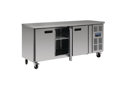  Polar Gekoelde werkbank RVS 3-deurs met wielen | 85 x 170 x 70 cm 