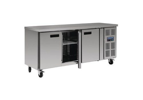 Polar Refrigerated workbench stainless steel 3-doors with wheels | 85x170x70cm 
