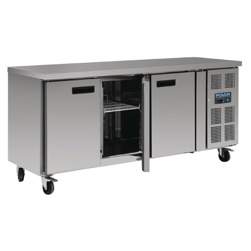  Polar Refrigerated workbench stainless steel 3-doors with wheels | 85x170x70cm 