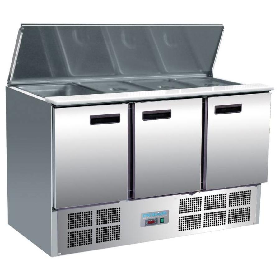 Saladette en acier inoxydable 3 portes 85x137x70 cm | 4 x 1/1 GN