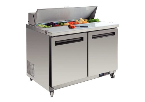  Polar Saladette mit Arbeitsplatte und Rollen | 2 Türen | 405L 