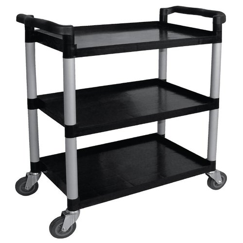  Vogue Black Plastic Serving Trolley | 3 Trays | 96(h)x52x107 cm 