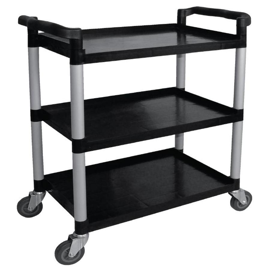 Chariot de service en plastique noir | 3 feuilles | 96(h)x52x107 cm