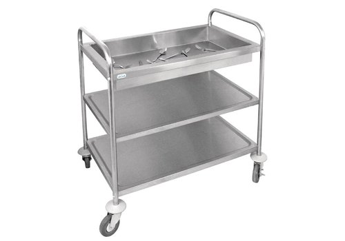  Vogue Chariot de service avec range-couverts et 2 plateaux en acier inoxydable 