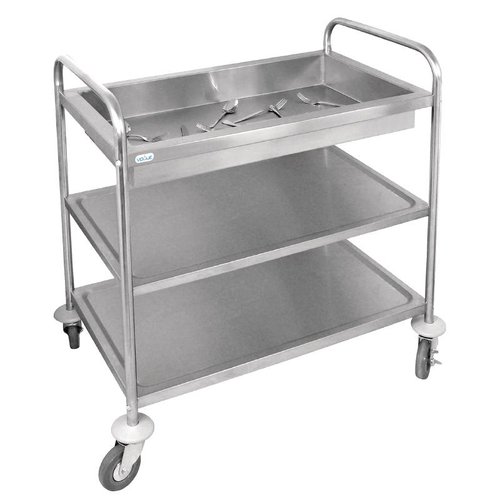  Vogue Serving trolley with cutlery tray and 2 stainless steel trays 
