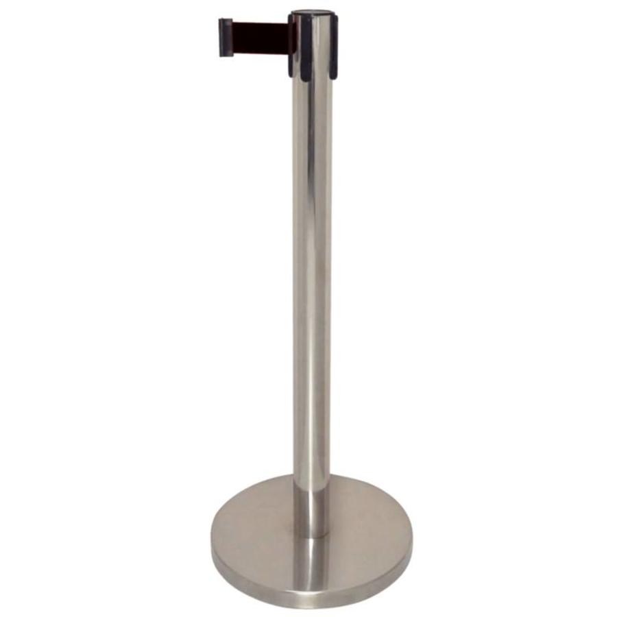 Stainless steel bollard with extendable black strap