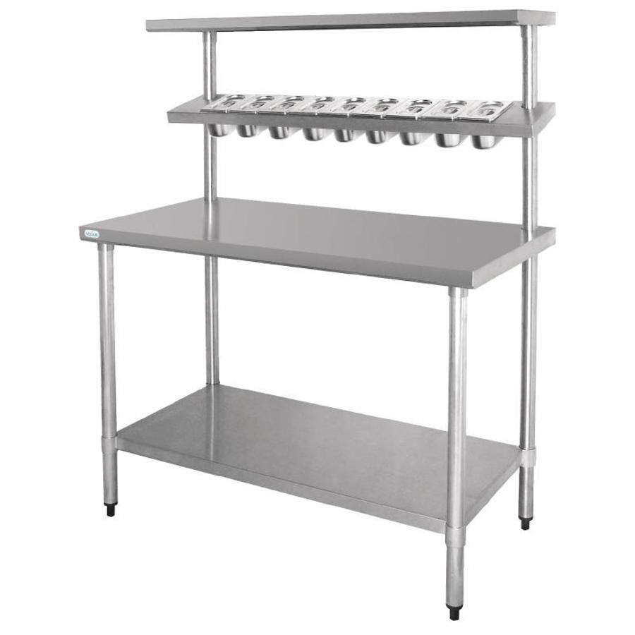 Stainless steel work table | Wall shelf | 120 x 150 x 60 cm