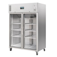 Portable commercial cooler | 6 adjustable legs | 2 glass doors | stainless steel | 1200 litres