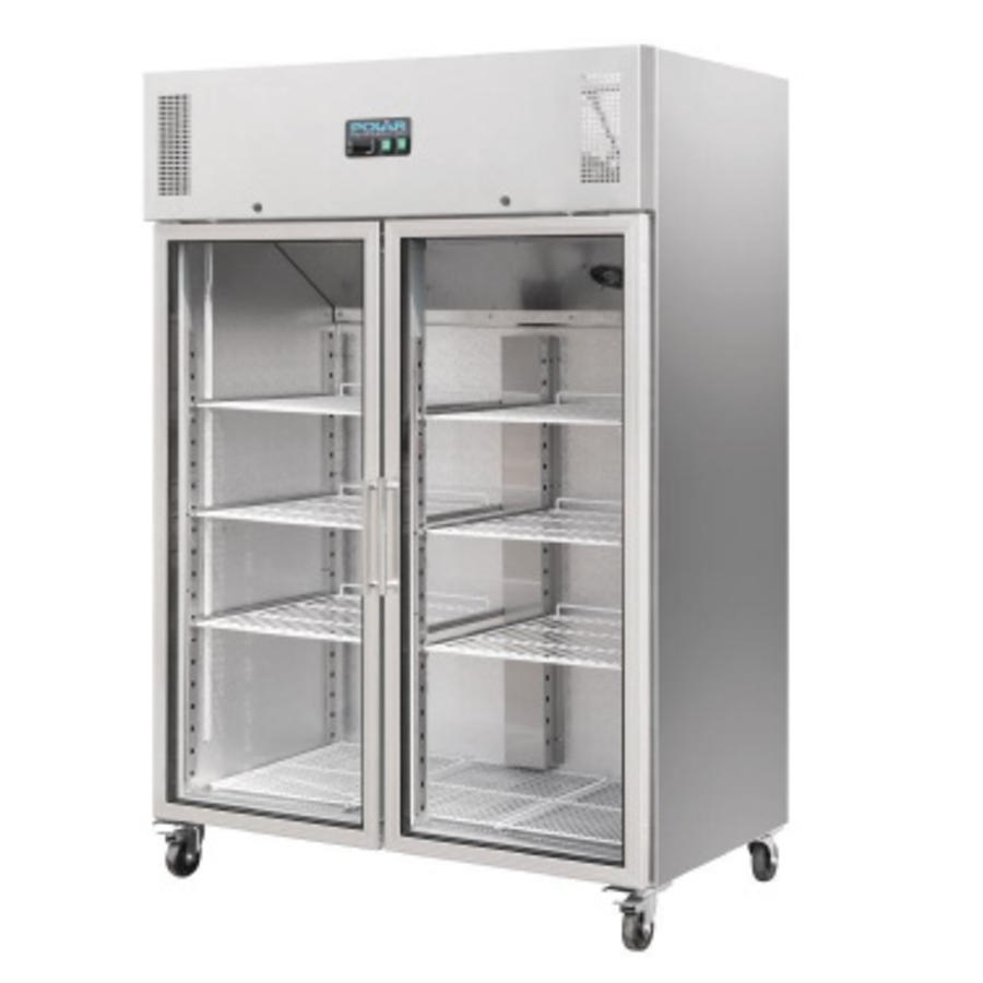 Portable commercial cooler | 6 adjustable legs | 2 glass doors | stainless steel | 1200 litres