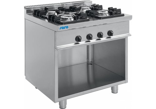  Saro Cuisinière à gaz de restauration avec espace de rangement 24 kW | 4 brûleurs 
