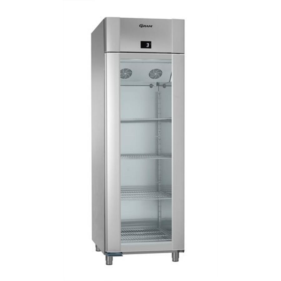 Réfrigérateur en acier inoxydable avec porte vitrée simple | 2/1 GN | 610 litres