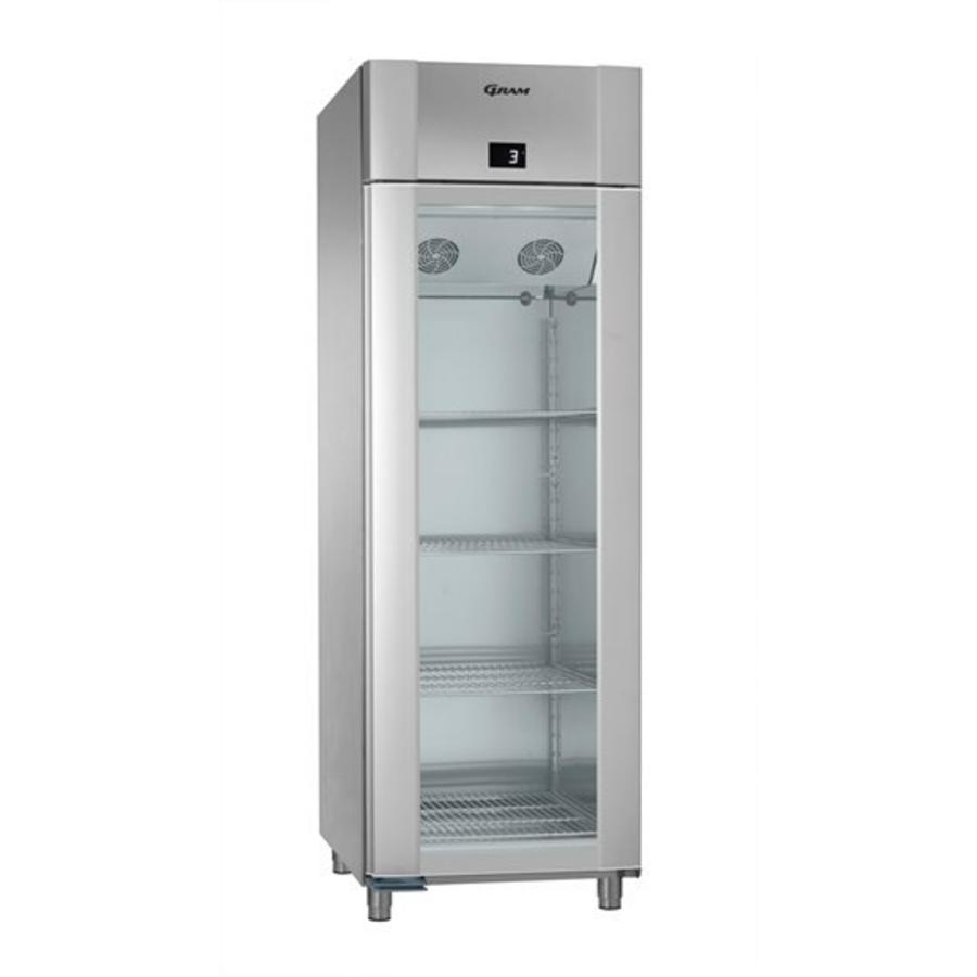 Stainless steel refrigerator with a single glass door 2/1 GN | 610 liters