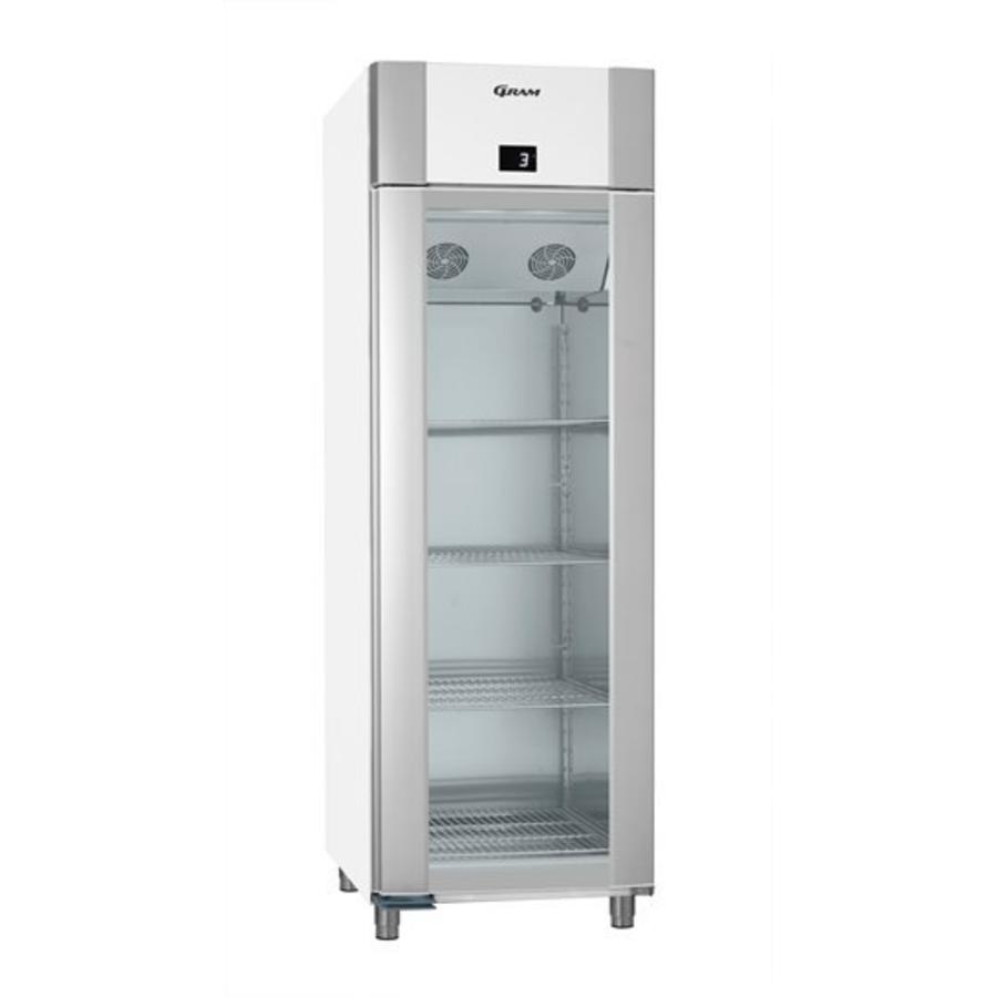 Réfrigérateur blanc/aluminium avec porte vitrée simple | 2/1 GN | 610 litres