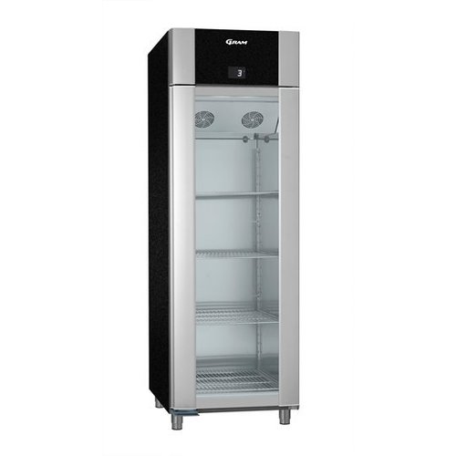  Gram Stainless steel refrigerator black with glass door | 2/1 GN | 610 litres 
