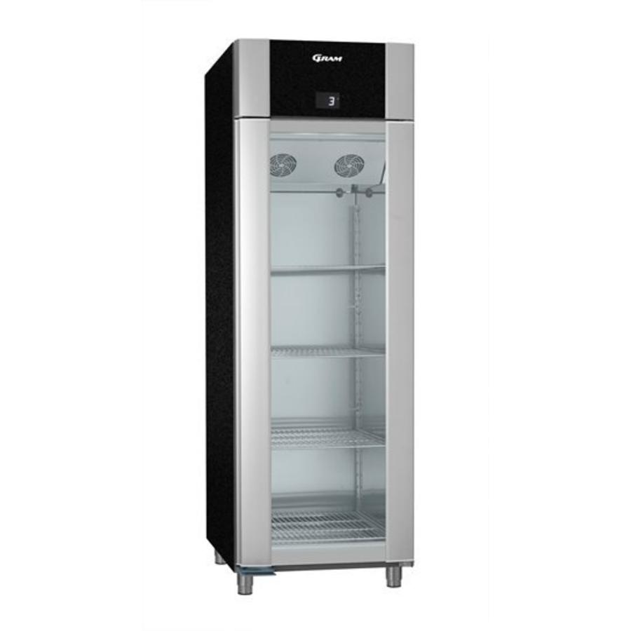 Stainless steel refrigerator black with glass door | 2/1 GN | 610 litres