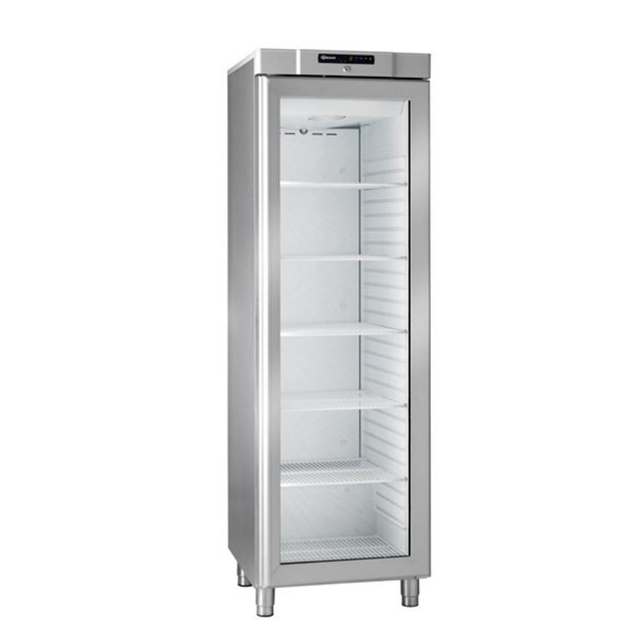 Compact stainless steel refrigerator with glass door | 346 litres