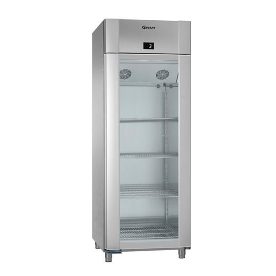 Réfrigérateur en acier inoxydable avec porte vitrée 2/1GN | 614 litres
