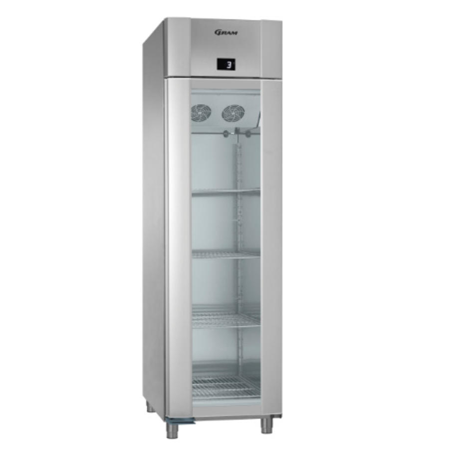 Réfrigérateur Gram en acier inoxydable à porte simple en verre blanc | 407 litres