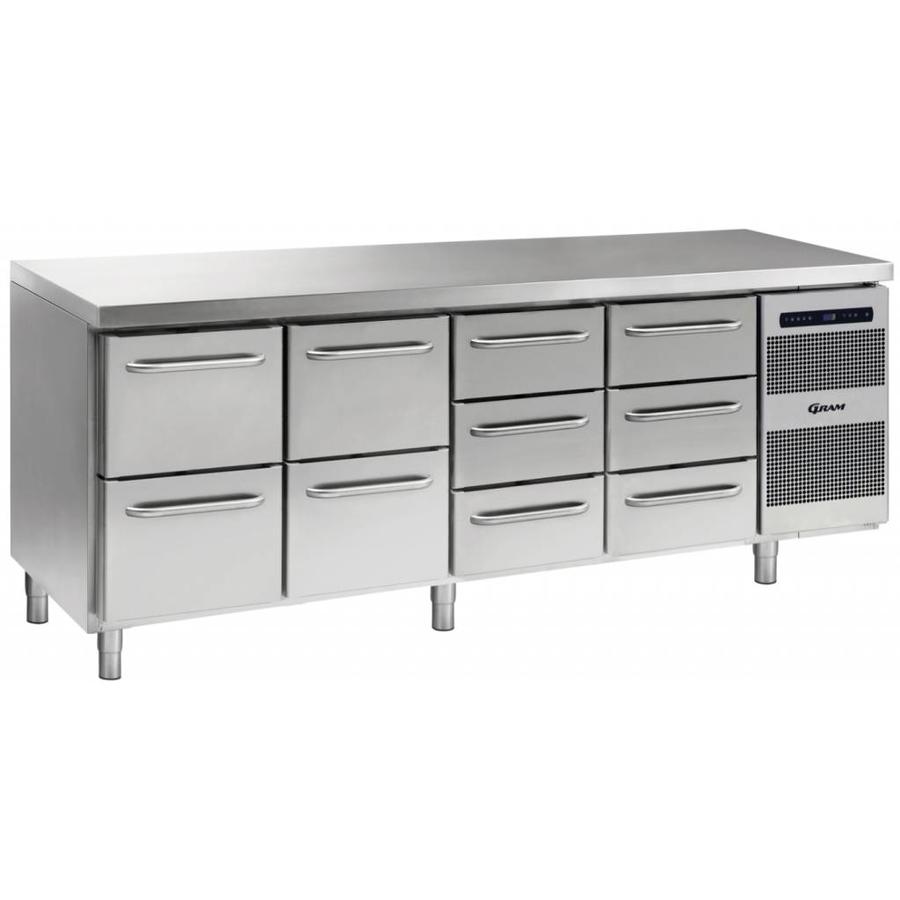 Gram stainless steel refrigerated workbench | 2x2 drawers and 2x3 drawers | 668 liters