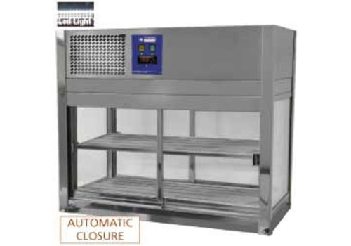  HorecaTraders Vitrine en acier inoxydable, 4 faces vitrées, 4 portes coulissantes 2 de chaque côté - 80x41x70 cm 