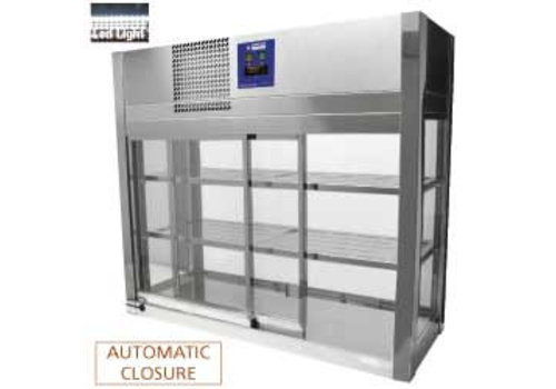  HorecaTraders Vitrine en acier inoxydable, 4 faces vitrées, 2 portes coulissantes - 100x41x91,5 cm 