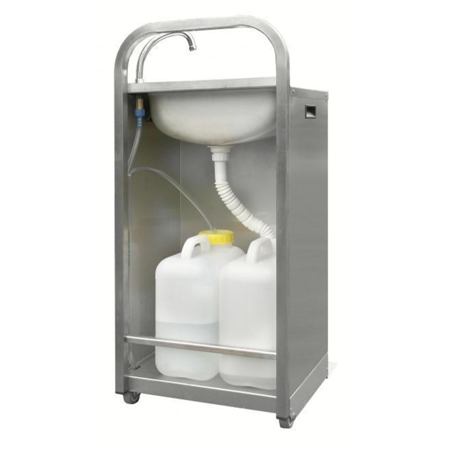 Lavabo mobile avec commande au pied et 2 bidons de 13 litres