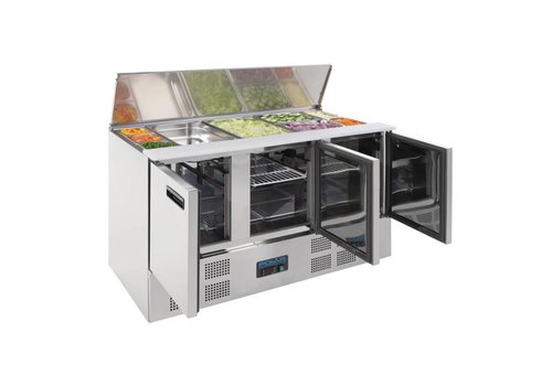  Polar Saladette en acier inoxydable 3 portes 85x137x70 cm | 4 x 1/1 GN 