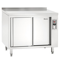 Armoire chauffante en acier inoxydable avec portes coulissantes et étagère intermédiaire | B 1000 mm