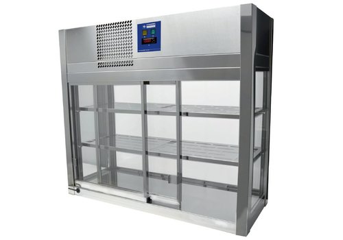  HorecaTraders Rvs Vitrine, 4 glazen zijden, 2 schuifdeuren - 80x41x70 cm 