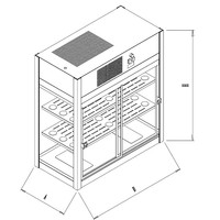 Edelstahlvitrine, 4 Glasseiten, 2 Schiebetüren - 80x41x70 cm