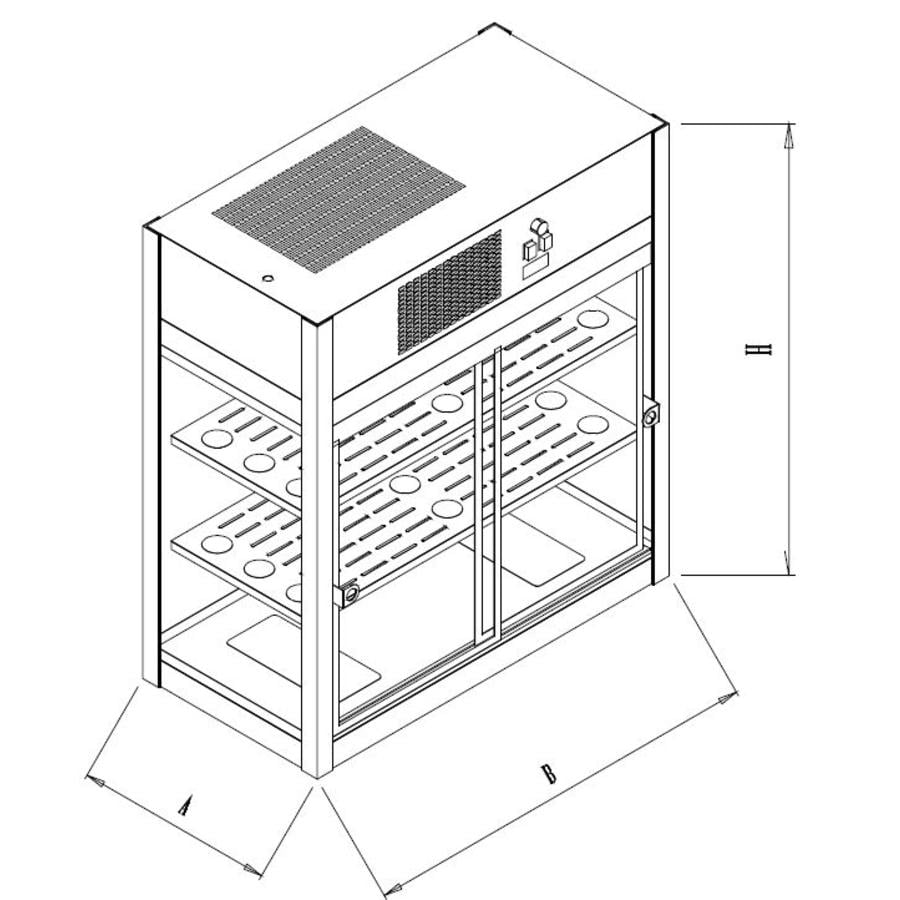 Rvs Vitrine, 4 glazen zijden, 2 schuifdeuren - 80x41x70 cm