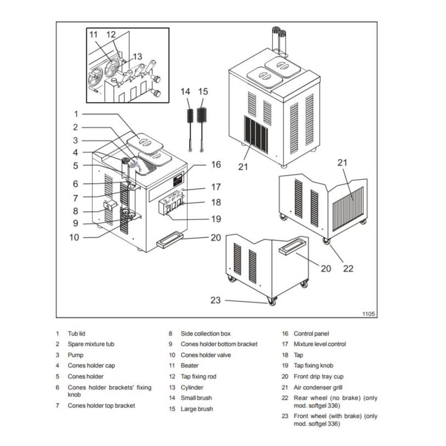 Soft ice cream machine with 2 flavors 23 kg per hour