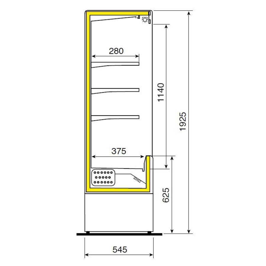 RVS Gekoelde Wandvitrine met 4 schappen | 1000x545xh1925