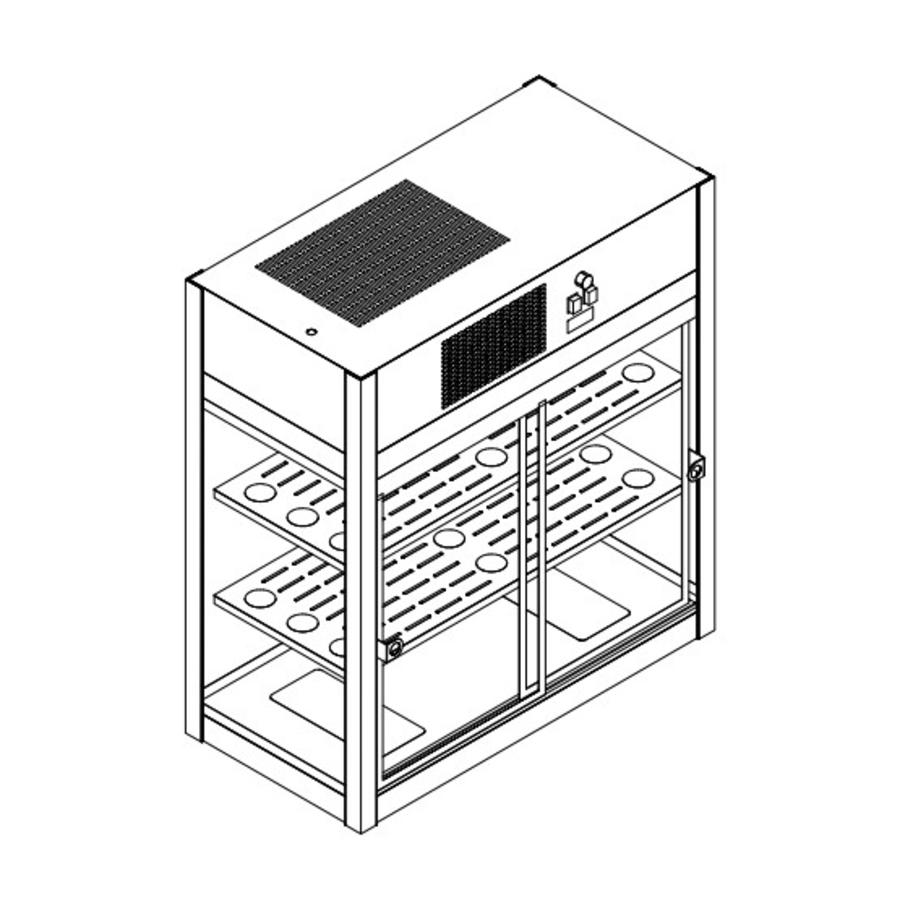 RVS Vitrine, 4 glazen zijden, 4 schuifdeuren 2 aan elke zijde - 80x41x91,5cm