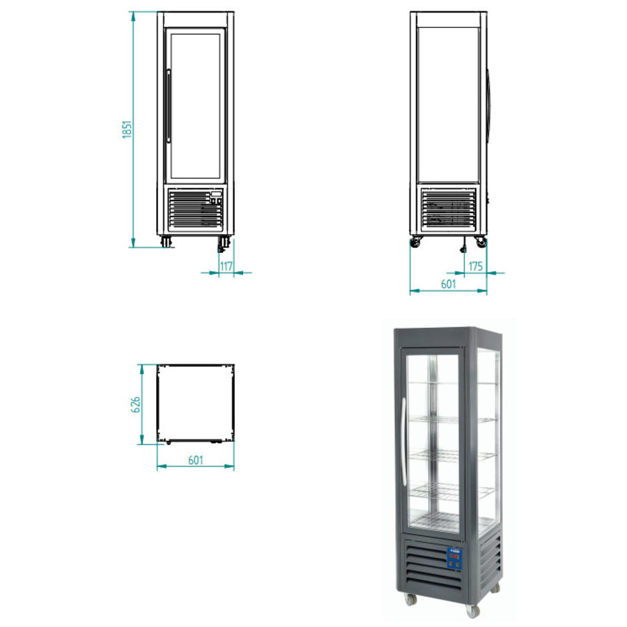 RVS Gebakvitrine | 5 plateaus | 360 liter | Antraciet