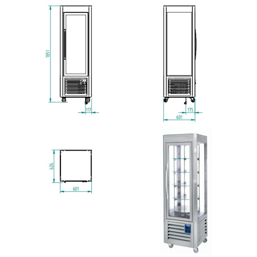 RVS Gebakvitrine | 5 draaiende plateaus | 360 liter