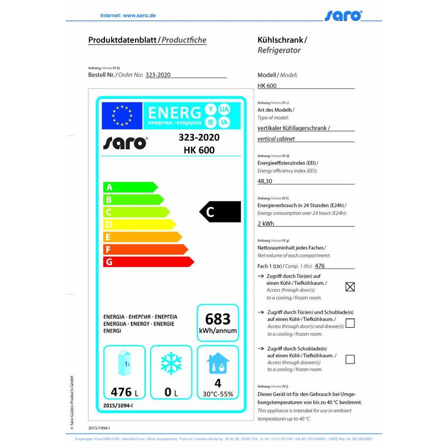 Standing Catering Refrigerator 575 Liter | Fan