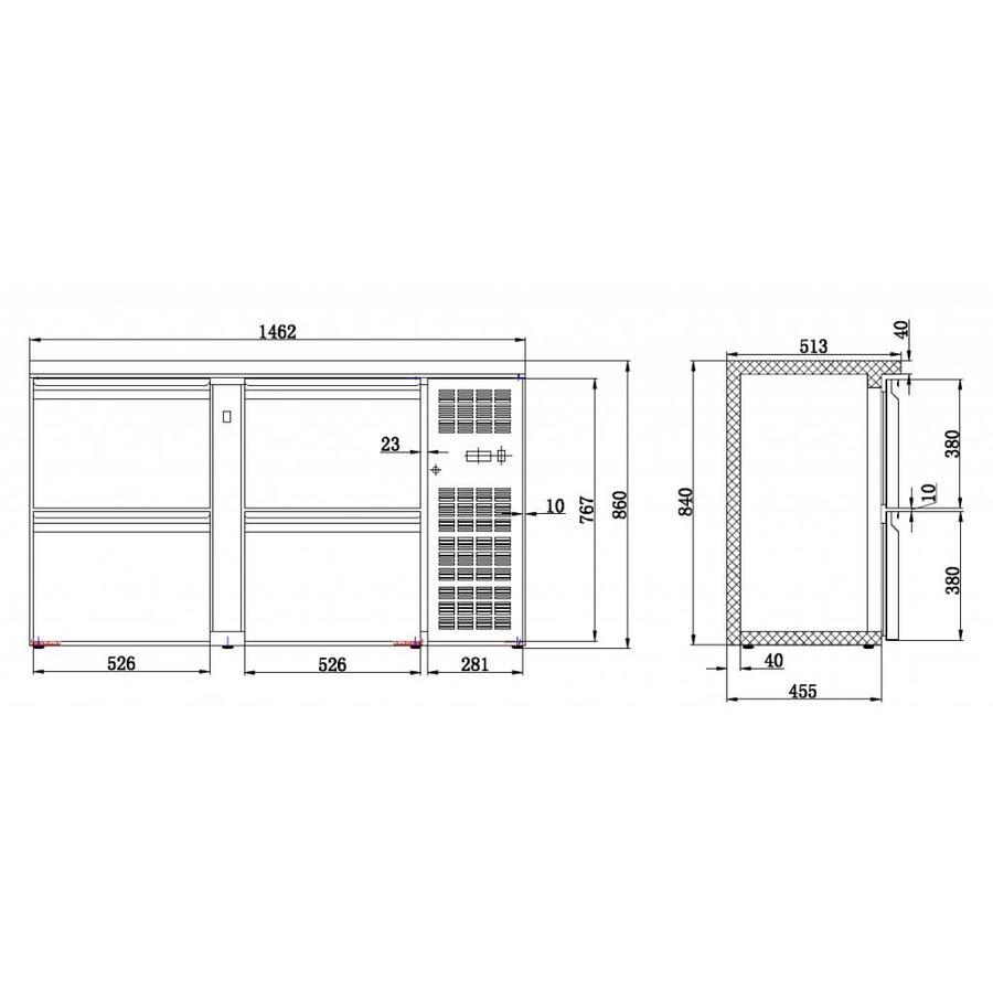Bar Refrigerated Workbench | Black | 4 Drawers | 349L
