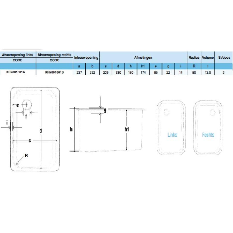 Rectangular stainless steel sink with overflow