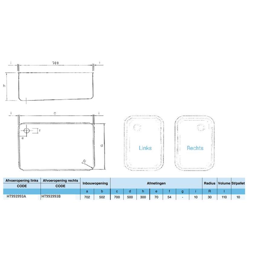 Rectangular stainless steel sink without overflow | 2 Formats