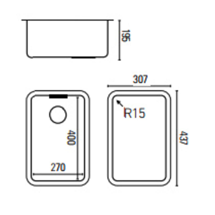 Évier rectangulaire en acier inoxydable | 5 formats